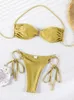 Kvinnors badkläder Miyouj Push Up Bikinis Solid Color Swimsuit Women 'Rings Bikini Bandage Beachwear Tvådel kostym 2024 Sexig bad