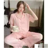 ملابس نوم للسيدات Lenceria Women S Spring Summer Pajamas for Short Sleeve Lace Disual Home Walking Label Top Pant Suit Comfortabl OTJW9