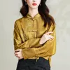 Blusas femininas camisas de cetim primavera/verão estilo chinês mangas longas de mangas longas femininas de moda de moda ycmyunyan