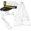 Berets Bachelorette Party Decorations Kits Sash White Veil en Captain Yacht Hat Set