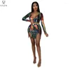 Work Dresses VAZN 2024 Fashion Women Suit Sexy Holiday Style Long Sleeve Dew Waist Top Elastic Mini Short Skirt Printed Dress Sets