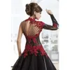 Maskerad Victorian Prom Dresses Gothic High Neck Red and Black A-Line spetsapplikationer Formella aftonklänningar Beading Vintage Special OCN Dress Floor Längd