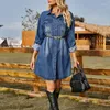 Robes décontractées à la mode lavée denim Élégant jolie femme en vrac robe à manches longues avec boutons réglables