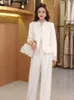 Women's Two Piece Pants Insozkdg Women Office Ladies Suits Solid Single Breasted Slim Blazer High Waisted 2 Sets