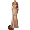 Formelle elegante mermaid arabische arabische v-heck Abendkleider langärmelige Spitze Applikze Frauen Brown Promi Party Kleider Abschlussball Spezial OCN Kee Plus Size