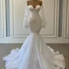 White Mermaid Wedding Dresses Bridal Gowns Beads Lace Applique Nigerian Arabic Marriage Dress Robe De Mariee
