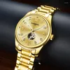 Polshorloges carnaval luxe goud mechanisch horloge mannen mode saffier roestvrij staal waterdichte automatisch skelet relogio masculino