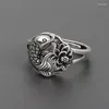 Anillos de racimo Estilo exquisito vintage 925 Thai Plate Silver Lotus Flower Fish For Women Clásico de diseño clásico antiguo Joya Banquete Joya