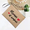 Cosmetische tassen Franse print Eenvoudig linnen make -up case Moederdag geschenken Polsklier Clutch Bag Mom Shopping Wallet Beach vakantie Travel