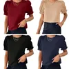 Dames t-shirts e15e dames Crewneck sleutelgat blouses t-shirt ruches puff korte mouw casual losse top