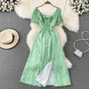 Party Dresses 2024 Fashion Floral Print Cut Out Maxi Dress Summer Women Off Axhing Short Sleeve Club Robe Femme