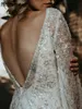 Luxury Sequined Appliques Lace Beading Mermaid Wedding Dresses Long Flare Sleeve Backless Bridal Gowns Robe De Mariee