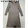 Robes décontractées 11,8 Topachic Women's Temperament Twit Twitted Half Halping Back Split Cashmere Midi Robe