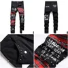 Heren jeans heren Schotland rode plaid tartan werk punk klinknagel zwarte denim broek skl letters geprinte slanke rechte broek 230606 drop d dh4hy