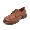 Casual Shoes Storlek 35-40 Ko Split Leather Low Heel British Style Round-Toe Lace-Up Soft-Soled Flats för kvinnor