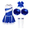 Clothing Sets Kids Girls Cheer Leader Costume Outfits Sleeveless Dress With Sequins Socks And Pompoms Cosplay Dance