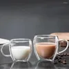 Kubki odporne na ciepło przezroczystą podwójną ścianę Wysoka borokrzemowa szklana kubek z uchwytem do kawy sok z mleka w wodę filiżanka naczynia naczynia kawy Prezent