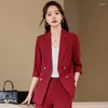 Women's Two Piece Pants Office Ladies Pant Suit Women Black Brown Red Plaid Female Business Work Wear Jacket Blazer And Trouser Formal 2 Set