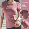 Dames sportkleding gaas stiksel shortsleeved sport t -shirt dames yoga tops running fitness kleding fabriek gereed voorraad 240417