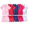 2 stks rode satijn pyjama's kinderen sets jongensmeisjes Solid Silk Childrens PyjamaS Kleding Toddler Lounge PJS 2-12T Kerstkleding 240410