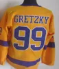 99 Wayne Gretzky Vintage Hockey Jerseys Zwart Wit Navy Blue Geel Paarse Oranje Alternatieve borduurjersey Uniformen