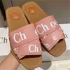 designer women woody flat canvas mule slides beige white black pink lace lettering fuzzy fur womens summer outdoor shoes