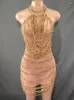 Stage Wear Sexy Transparent Mesh See Through Women Dress Fashion Golden Chain Party Po Shoot Sleeveless Performance Costume