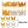 90 PCsset 3D Luxus Schmetterlingsform Metallnägelkunst Dekorationen Schmuck glänzende Strasssteine Perle Edelstein für Charm DIY Accessoires 240415