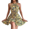 Spring And Summer Casual Pastoral Style Ruffled Large Swing Floral Strap Dress Womens Clothing 124