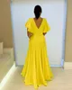 Elegant yellow Mother Of The Bride Dresses v neck back chiffon Wedding Guest Dress appliqued peplum ruffle floor length Evening Gowns