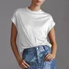 女性のブラウス女性ルースフィットTシャツスパークリングスタンドアップカラーカジュアルソリッドカラーTシャツのストリートウェアスタイル
