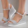 Gold Silver Flash Wedge Sandals Womens Buckle Short and Fat Platform Sandals Summer Anti slip Thick Sole Sandals 240426