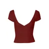 Kvinnors tankar Kvinnor beskurit Camis Camisole Fashion Deep V Neck Topps Kort ärm Summer Crop Top Female Low Cut Solid Slim Fit T-shirts