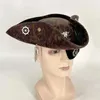 Berets Männer Schädel Feder Leder Piratenhut Gothic Destressed Vintage Wrinkle Tricorn mit einer Augenmaske