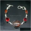Kedjelänkarmband Sea skickade Baltic Amber Red Garnet Sier Color Charms Länkar för kvinnor 7,75 tums droppleverans smycken Dhqyh