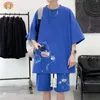 Summer Man Tracksuit Giappone Cartoon Streetwear Hip Hop Rock Cash Short Sump Short Shorts Shorts 2 pezzi Shorts Shorts 240412