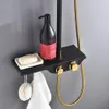 Svart guld kran duschsystem badrum toalett rack termostatisk kall och het mixer stor dusch kran set koppar