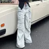 女子ジーンズsusecuteマルチポケットy2kストリートウェアローライズバギー女性ブルーワイドレッグズボンヴィンテージ韓国ファッションデニムカーゴパンツ