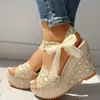 2023women sandals dentelle Lace Femme Femmes Tandes à talons Sandales Sandales Platage High Heels Chaussures Femme 240424