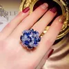 925 ringar för kvinnor kubik zirkoniumblå blomma rotera öppen ring justerbar pekfinger vintage fina smycken 240424