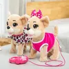 Electronic Plush Dog Robot Animal Toy Electric Sing Songs Cute Dog Walk Bark Music Puppy Leash Controled Pet Kids Birthday Gift 240420