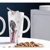 Tassen 450ml Keramikbecher Damen Keramik Tasse Keramik Kaffeetasse mit Strohsaft Milk Tea Tasse Queens Getränk Roller Mädchen Bestes Geschenk J240428