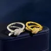 Novos anéis de nó de letra da moda T em ouro rosa com diamantes Brinchelet Breathing Bracelet Ring Anti Allergy Designer Jewelry