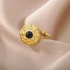 Eheringe Edelstahl Natursteinringe offen verstellbar schwarzer runder Steinfinger Ring für Frauen Vintage Geburtstag Schmuck Geschenk