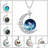 Подвесные ожерелья мода Кабохонс Стеклянное Лунное Ожерелье Звездное Космос Вселенная Вселенная Гемстоун Куски Древо Жизни для женщин ювелирные изделия D DH9BV