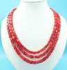 Koker 3 rader av naturliga röda korallhalsband. Classic Ladies Wedding Anniversary Necklace-19 "-22"