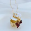 Fashion Luxury Sweet Flower Basket Strawberry Pendant Necklace Countryside Style Unique bowknot Womens Metal sailormoon Long Chain Sweater Necklaces Jewelry