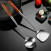 Utensils 304Lange Steel Rvs Wok Spatel Cooking Equpment Kitchen Utensils Keuken Sleuven Rijst Lepel Kookgerei Gebruiksvoorwerp Set Turner