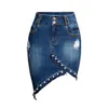 Röcke hohe Taille Jeans Rock Frauen Frühling Sommer sexy Wrap Hip unregelmäßig Länge Perlen Jean Mini Bleistift für