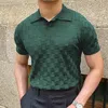 Plaid vintage jacquard Polo t-shirts Men Summer Casual Breathable Thin Tops Tops pour hommes Tricotwear Fashion Slim 240424